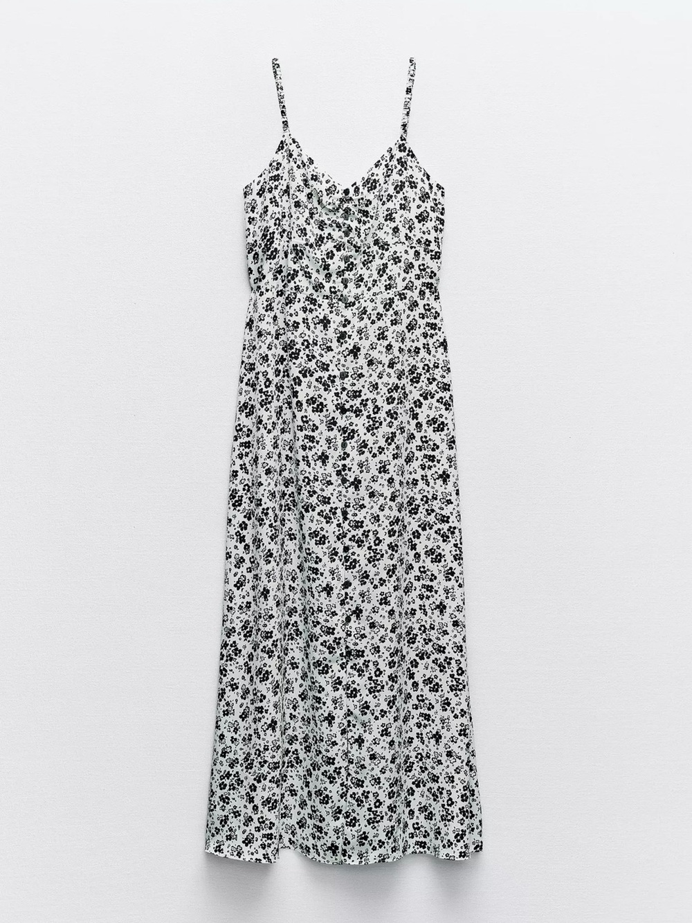 ZARA Floral Print Maxi Tank Dress Black White Size M